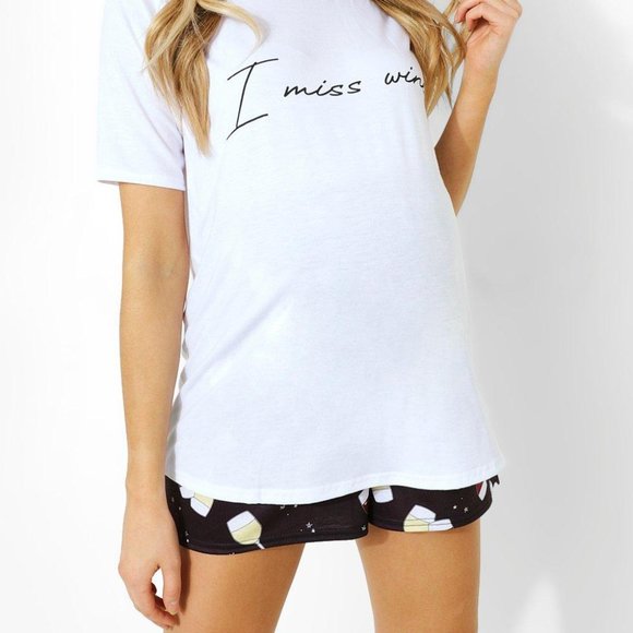 Maternity 'I Miss Wine' Pajama Short Set Maternity summer set - 2 - Picture 1 of 3